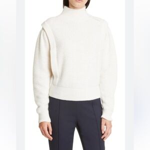 Boss Farmenia Thermal Knit Zip Shoulder Mock Neck Cream Sweater. Size XS